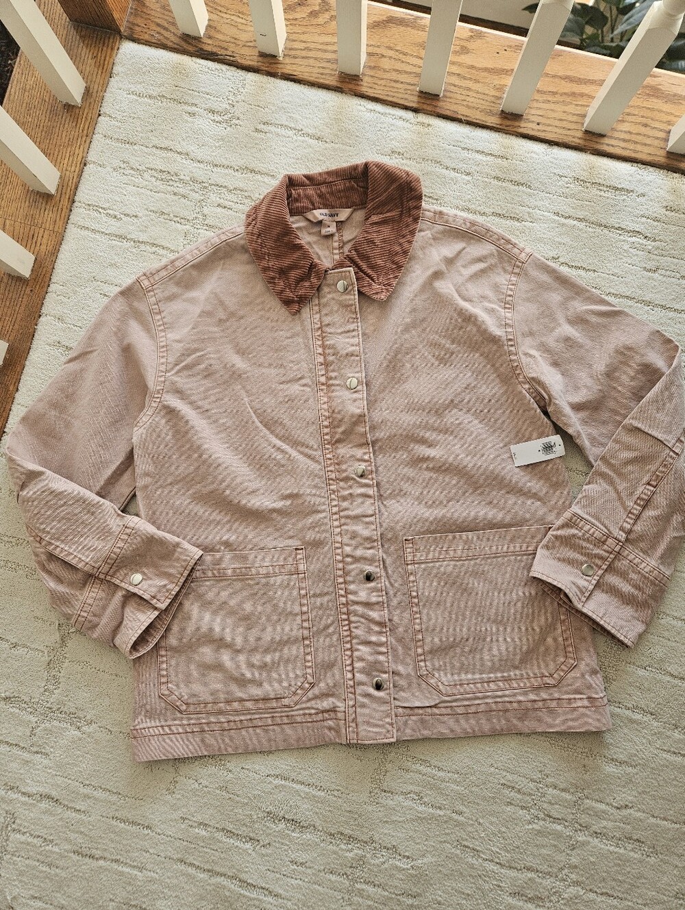 Old Navy Women's Barn Jacket, Pink W/Corduroy Trim, Size Medium, NWT